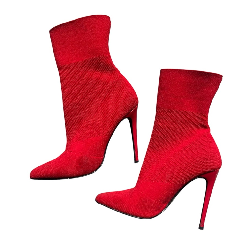 Steve Madden Womens 8.5M Bright Red Century Stiletto Knit Sock Mesh Ankle Bootie